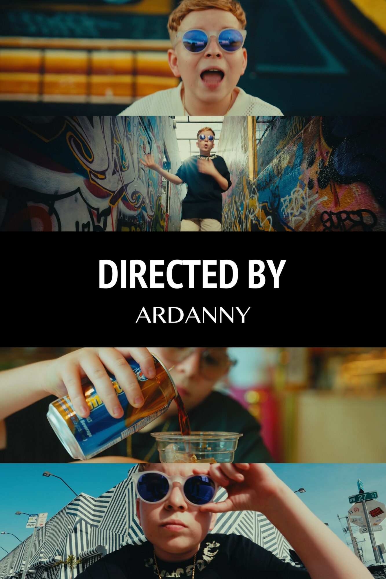 Four images of people, graffiti, and cityscape, with text 'Directed by Ardanny' in the center.