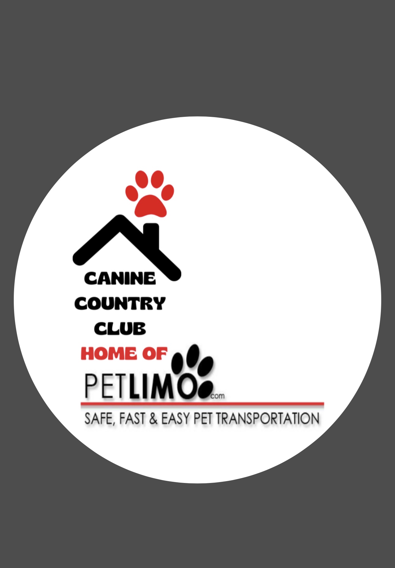 Logo with a house, paw prints, and text for a pet transportation company.