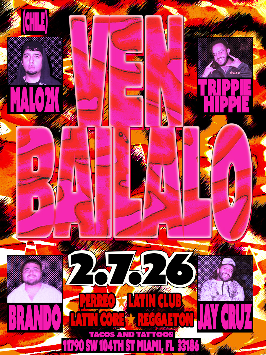 Event poster with large pink text, featuring photos of four performers, colorful background, and event details.