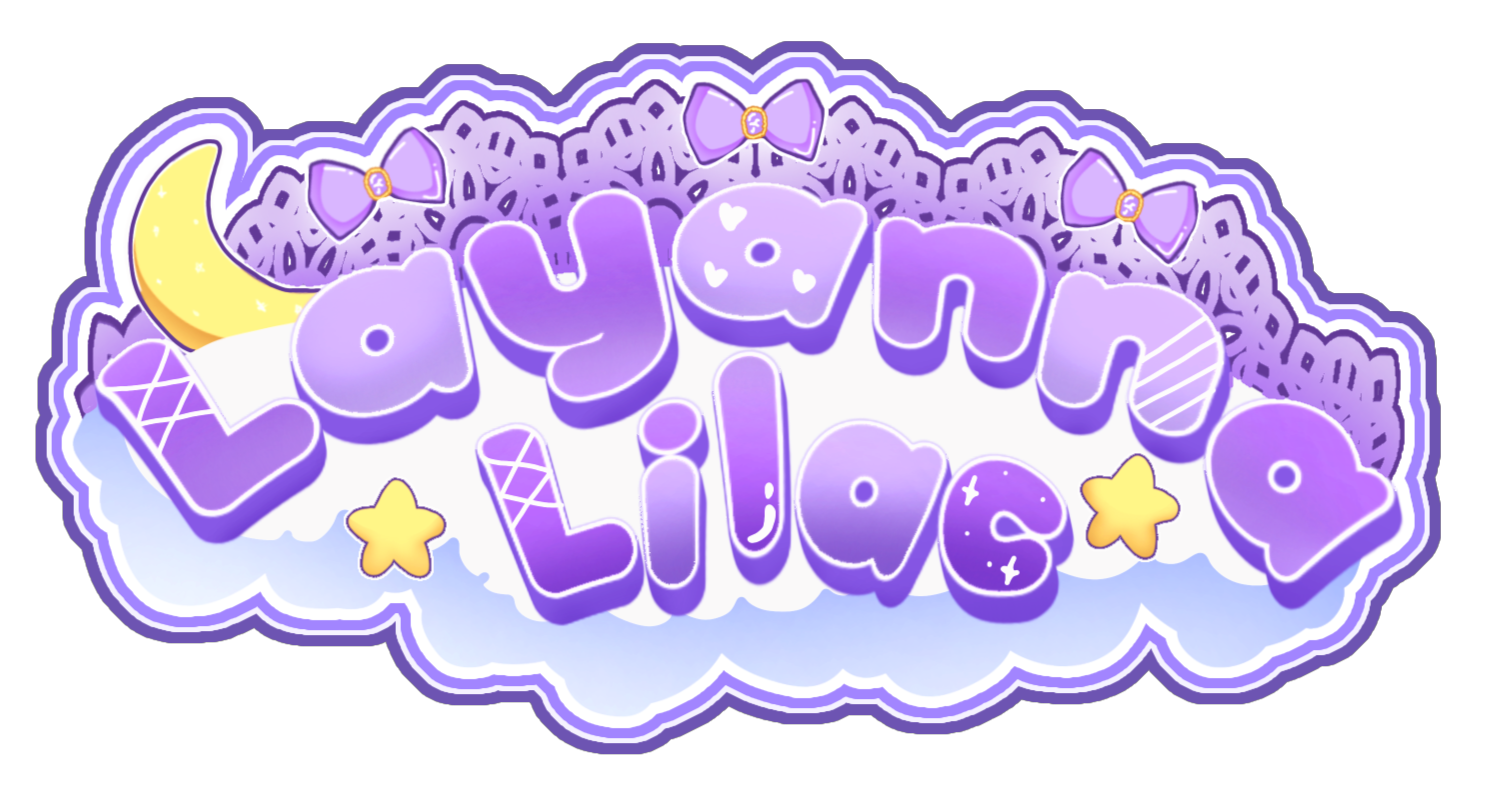 Colorful logo with the words 'Layanra Lilac' in purple and yellow, decorated with stars and a crescent moon.