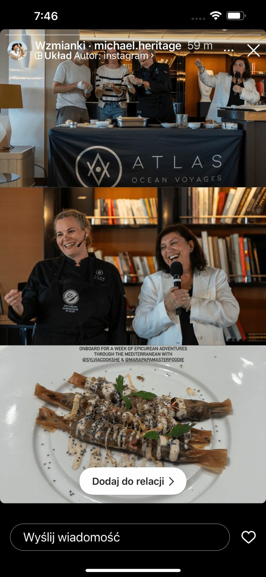 Two women speaking into microphones, one with a bookcase background, a plate with food, and a black banner with white text.