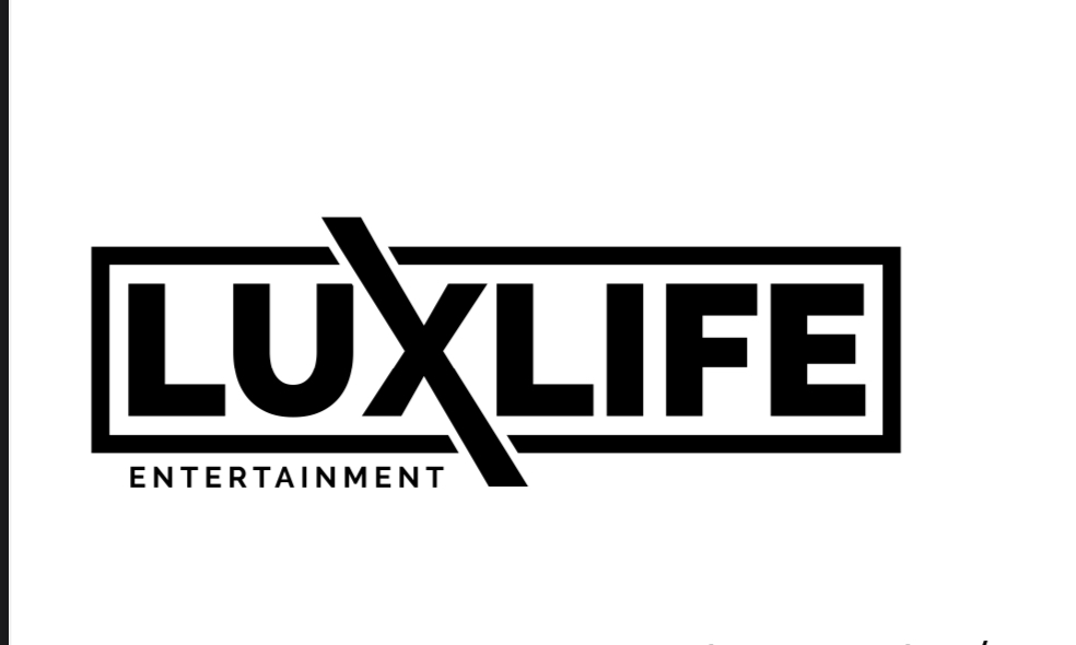 LuxLife Entertainment logo with bold text inside a rectangular border, black and white design.