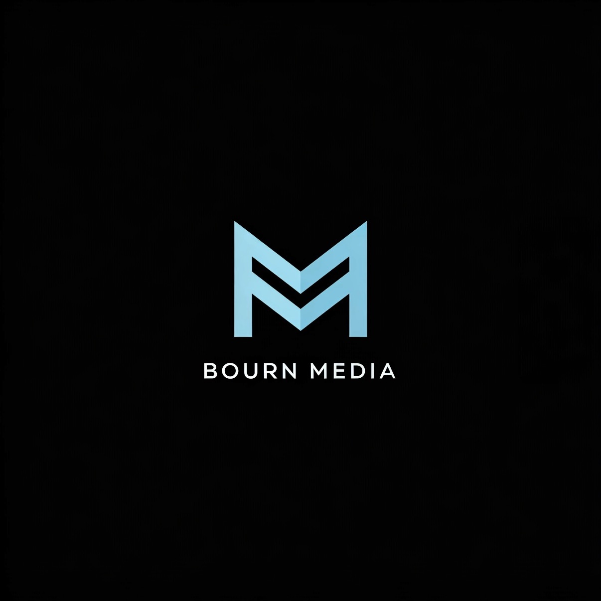 Logo with a stylized blue letter M and the text Bourn Media below, on a black background.