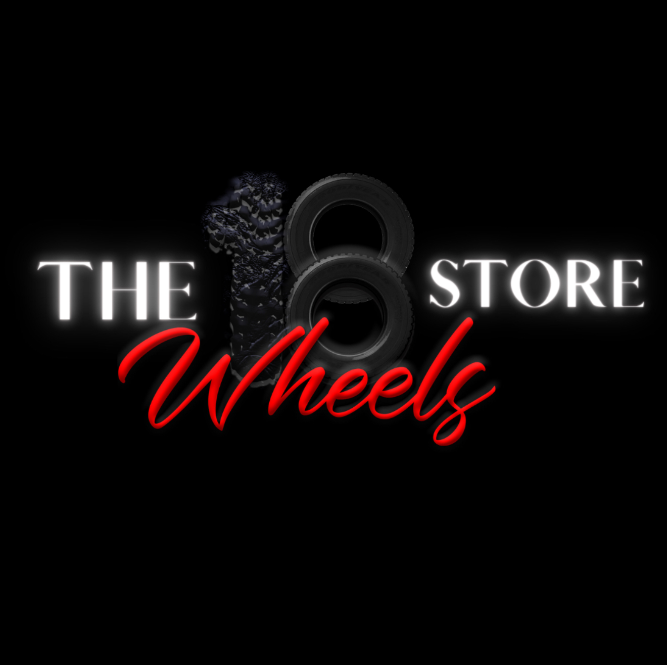 Logo with text 'The Wheels Store' and images of a tire, wheel, and tire tread, on a black background.