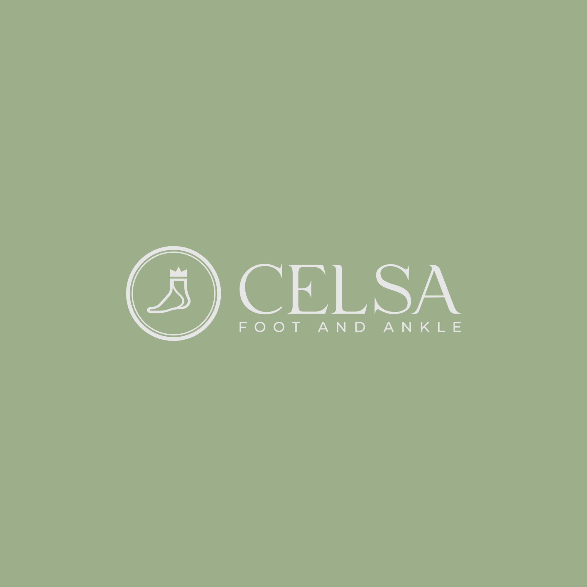 Celsa Foot and Ankle logo with a sock and shoe icon on a green background