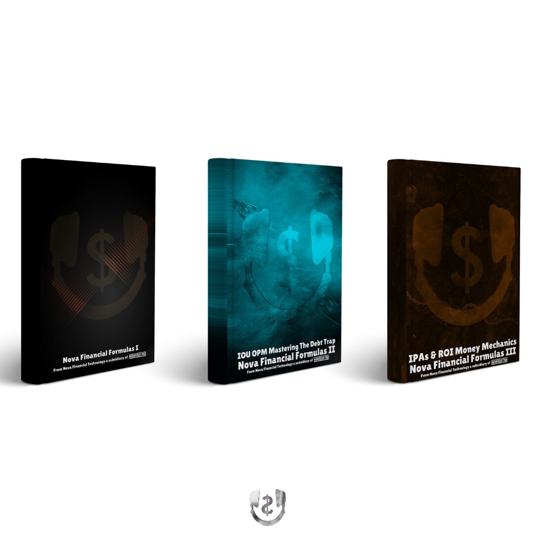 Three book covers with financial themes, one black, one blue, and one dark brown, with dollar symbols and text.