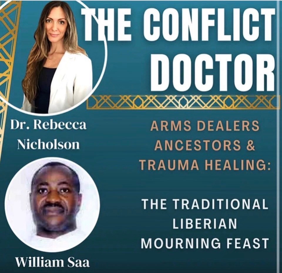 Book cover with a woman in a white blazer, a man's photo, and text about trauma healing and mourning.