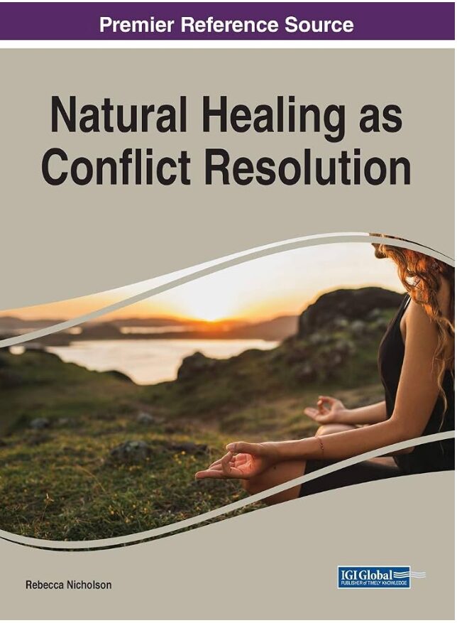 Woman practicing meditation outdoors at sunset with a scenic landscape background.